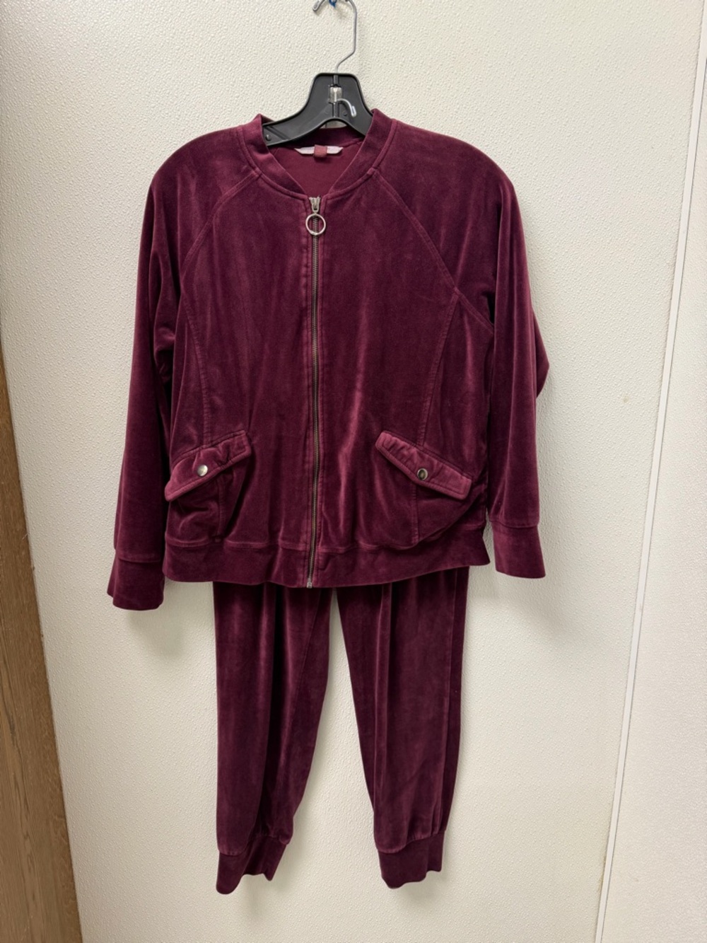 Cable & Gauge Burgundy Velour Zip Jacket & Joggers Set